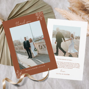 Elegant Boho Floral Terracotta Photo Wedding Thank You Card