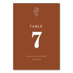 Elegant Boho Floral Terracotta Wedding Table Number