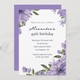 Elegant Boho Floral Watercolor 49th birthday Invitation