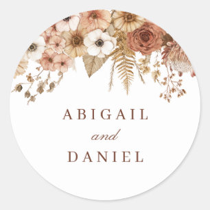 Elegant Boho Floral Wedding  Classic Round Sticker