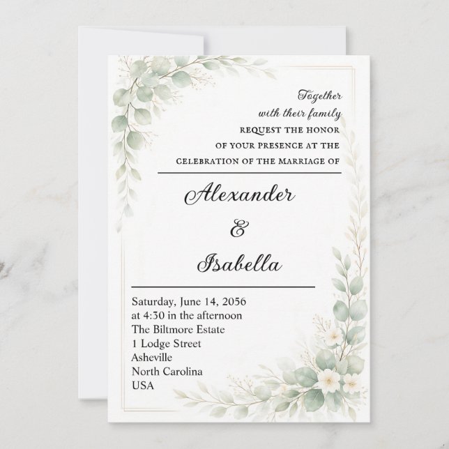 Elegant Boho Floral Wedding Invitation (Front)