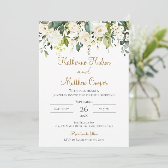 Elegant Boho Floral Wedding  Invitation (Standing Front)