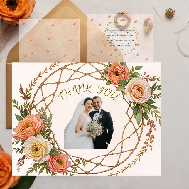 Elegant Boho Floral Wedding Thank You Card (Creator Uploaded)