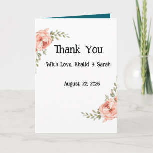 Elegant Boho Floral Wedding Thank You Card Pink