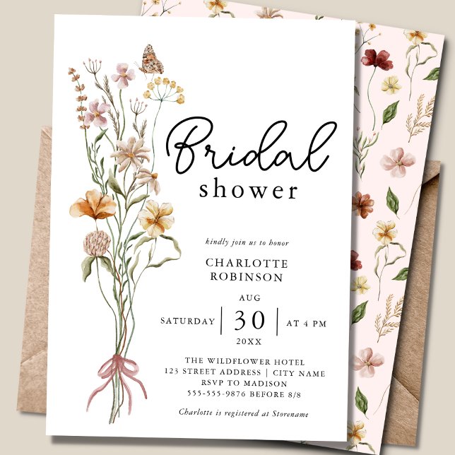 Elegant Boho Floral Wildflower Bridal Shower Invitation (Creator Uploaded)