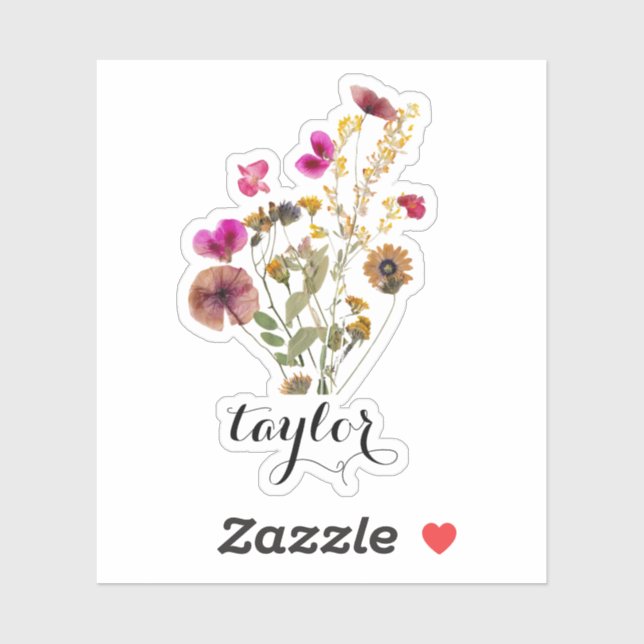 Elegant Boho Floral Wildflower Custom Name Sticker (Sheet)