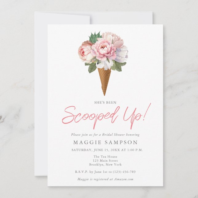 Elegant Boho Flower Ice Cream Bridal Shower  Invitation (Front)