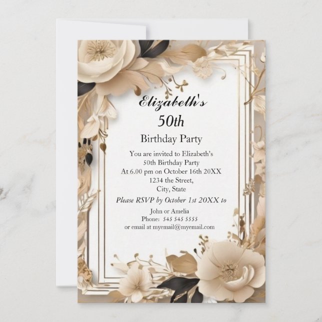 Elegant boho flowers Birthday Party Modern Invitation (Front)