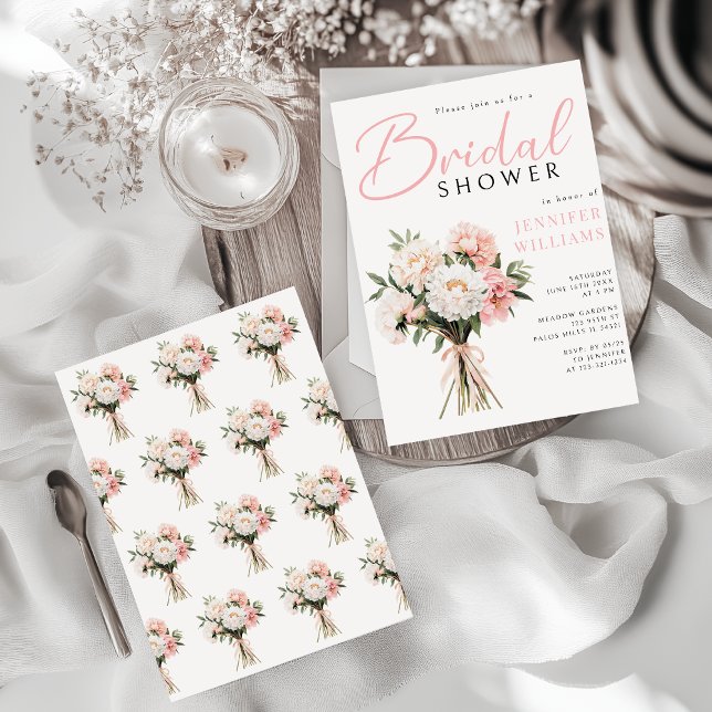 Elegant Boho Flowers Pink Peonies Bridal Shower  Invitation (Creator Uploaded)