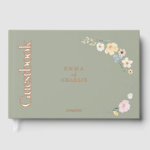 Elegant boho flowers Sage Wedding  Guest Book