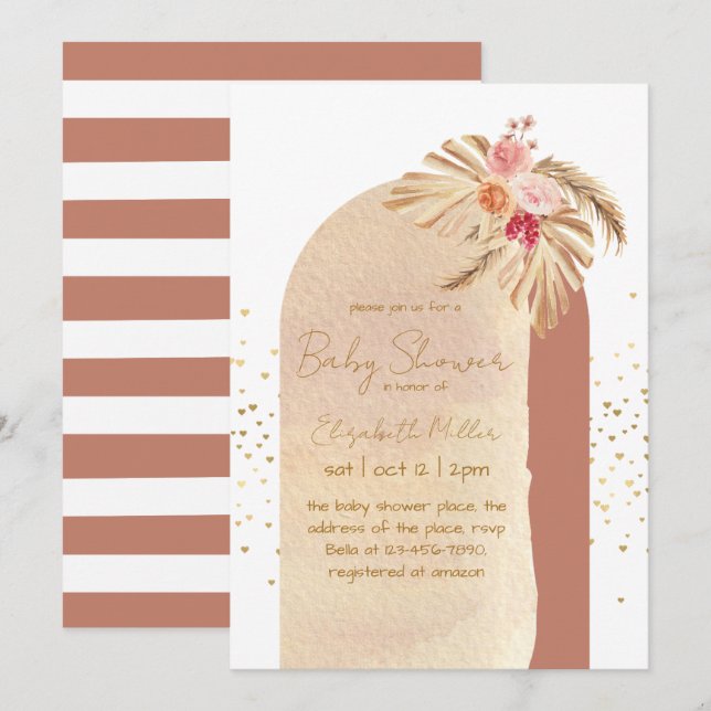 Elegant Boho Frame Gender Neutral Baby Shower Invitation (Front/Back)