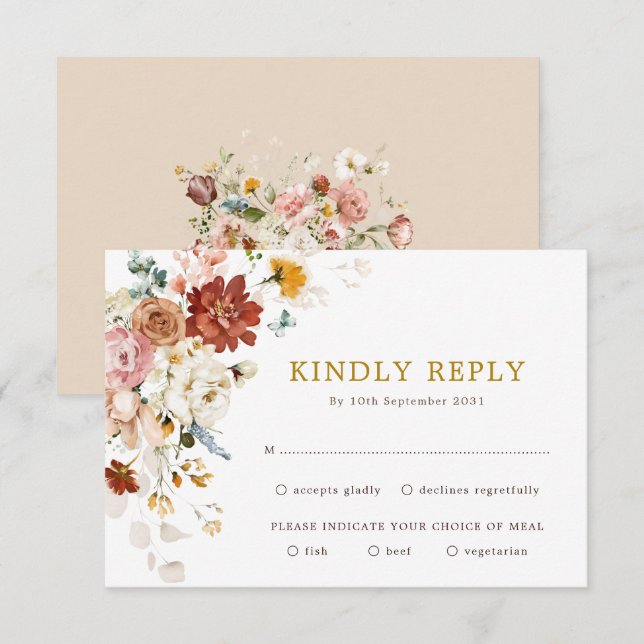 Elegant Boho Garden Flower Bouquet Wedding RSVP Card (Front/Back)
