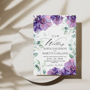 Elegant Boho Garden Flower Purple Orchid Wedding Invitation