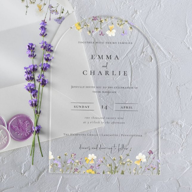 Elegant Boho Garden Wildflowers Wedding Acrylic Invitations (Creator Uploaded)