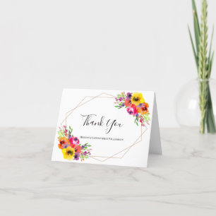 Elegant Boho Geometric Watercolor Floral Wedding Thank You Card