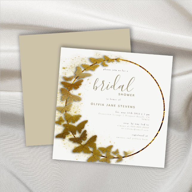 Elegant Boho Gold Butterfly Wreath Bridal Shower Invitation (Creator Uploaded)