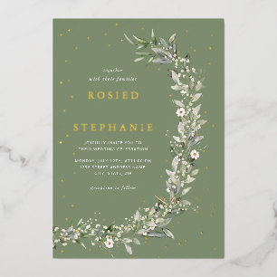 Elegant Boho Gold Foil Watercolor Greenery Wedding
