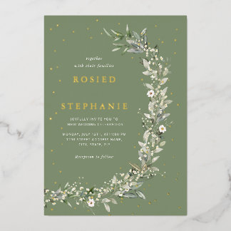 Elegant Boho Gold Foil Watercolor Greenery Wedding