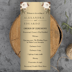 Elegant Boho Golden Floral Wedding Program