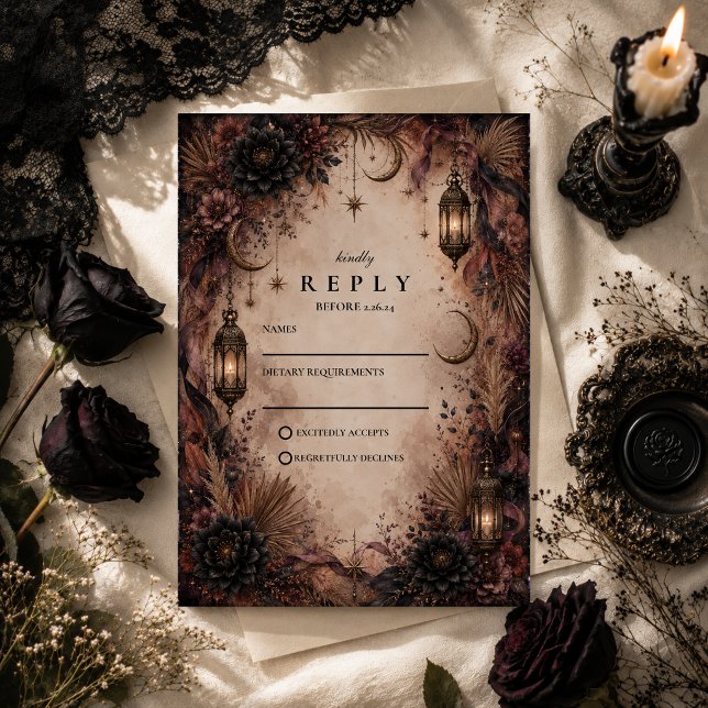 Elegant Boho Goth Wedding RSVP Card (Creator Uploaded)