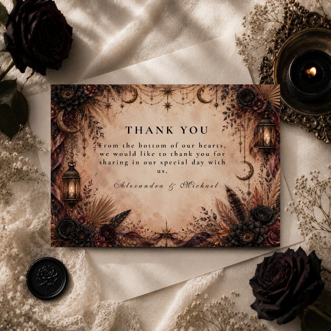 Elegant Boho Goth Wedding Thank You Card (Creator Uploaded)