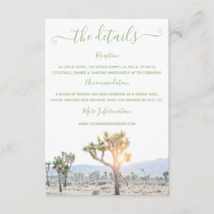 Elegant Boho Green Joshua Tree Wedding Details Enclosure Card