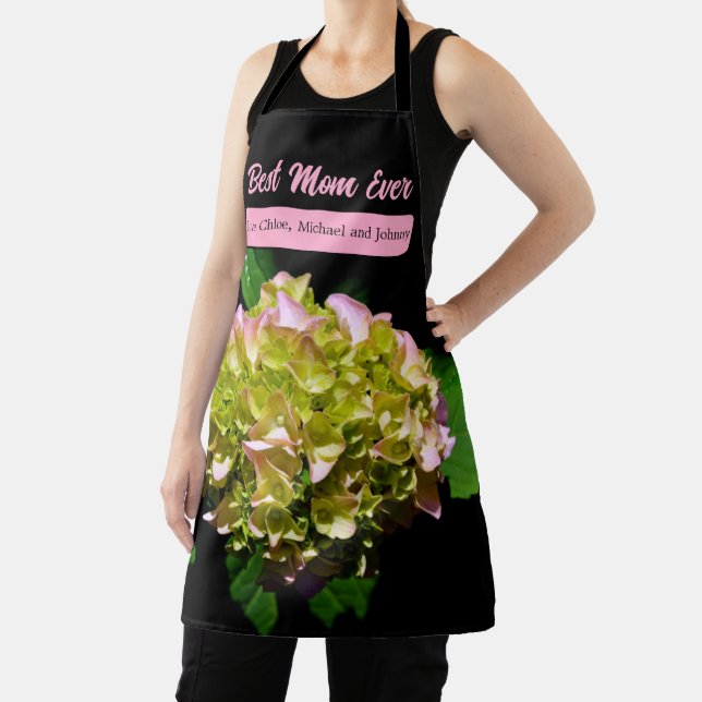 Elegant boho green yellow pink Hydrangea flowers Apron (Insitu)