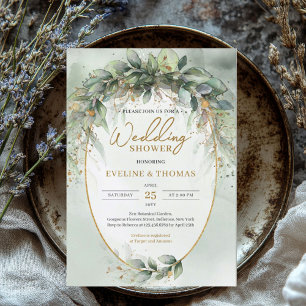 Elegant boho greenery and gold Wedding shower Invitation