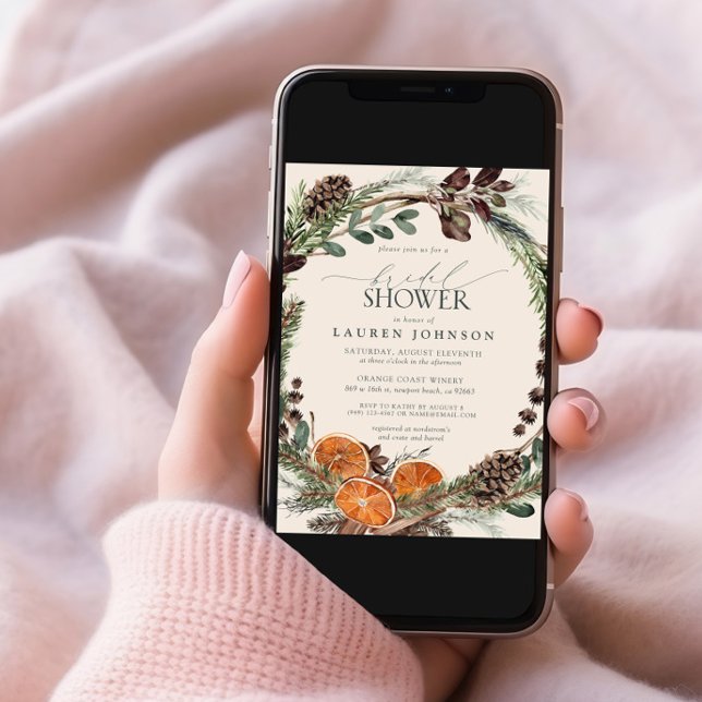 Elegant Boho Greenery Citrus Fall Bridal Shower Invitation (Creator Uploaded)