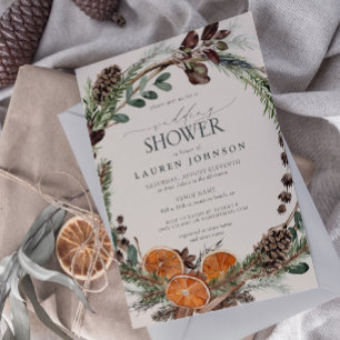 Elegant Boho Greenery Citrus Fall Wedding Shower Invitation