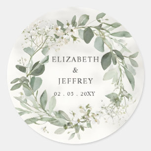 Elegant Boho Greenery Eucalyptus Wedding Classic Round Sticker