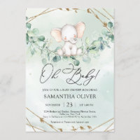 Elegant Boho Greenery Eucalytpus Elephant Oh Baby