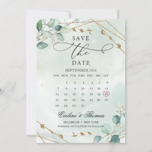 Elegant Boho Greenery Foliage Gold Geometric Save The Date