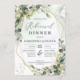 Elegant boho greenery gold geometric rehearsal invitation