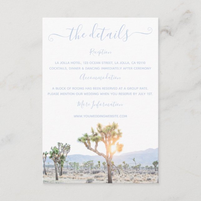 Elegant Boho Greenery Joshua Tree Wedding Details Enclosure Card (Front)