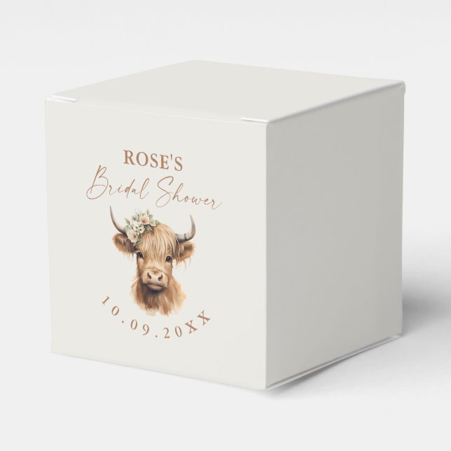 Elegant Boho Highland Cow Bridal Shower  Favour Box (Front Side)