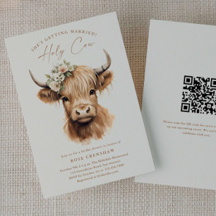 Elegant Boho Highland Cow QR Code Bridal Shower Invitation