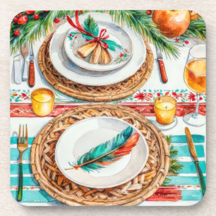 Elegant Boho-Inspired Christmas Holiday Décor Coaster