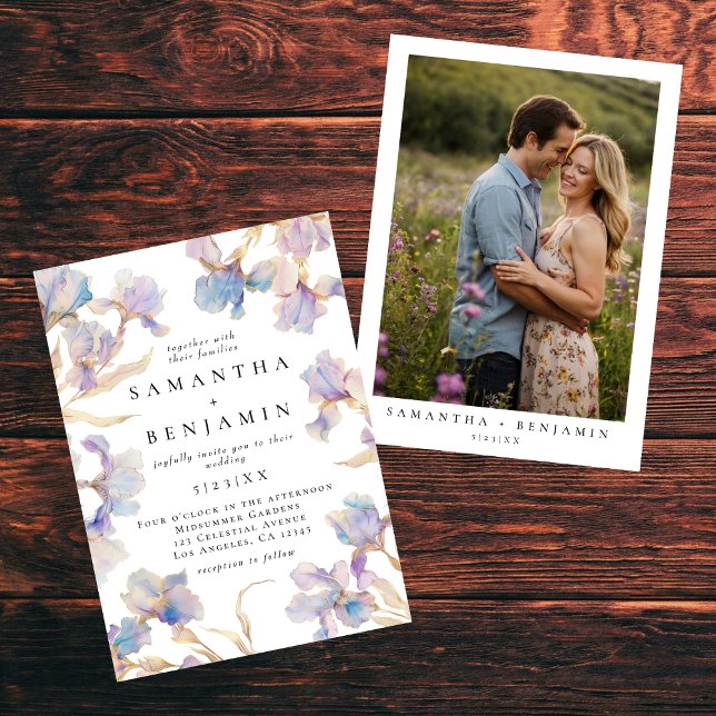 Elegant Boho Iris Photo Wedding Invitation (Creator Uploaded)
