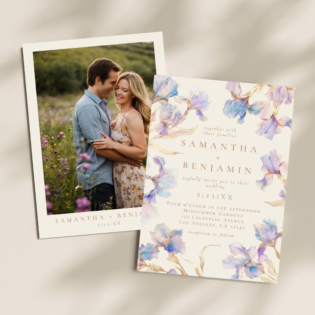 Elegant Boho Iris Wedding Photo Invitation (Creator Uploaded)