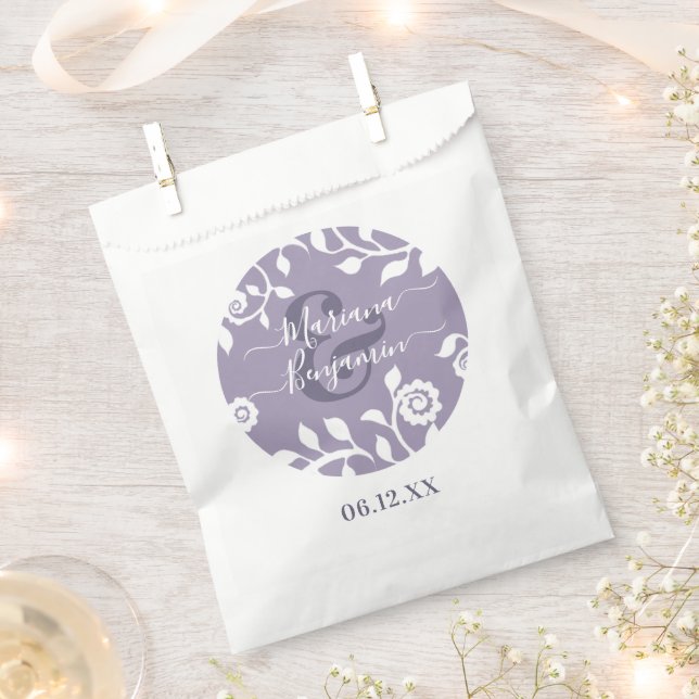  Elegant Boho Lavender Floral Personalised Wedding Favour Bag (Clipped)
