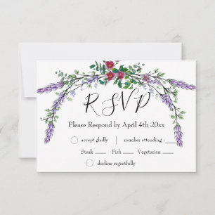 Elegant boho Lavender pink Rose and Eucalyptus RSVP Card