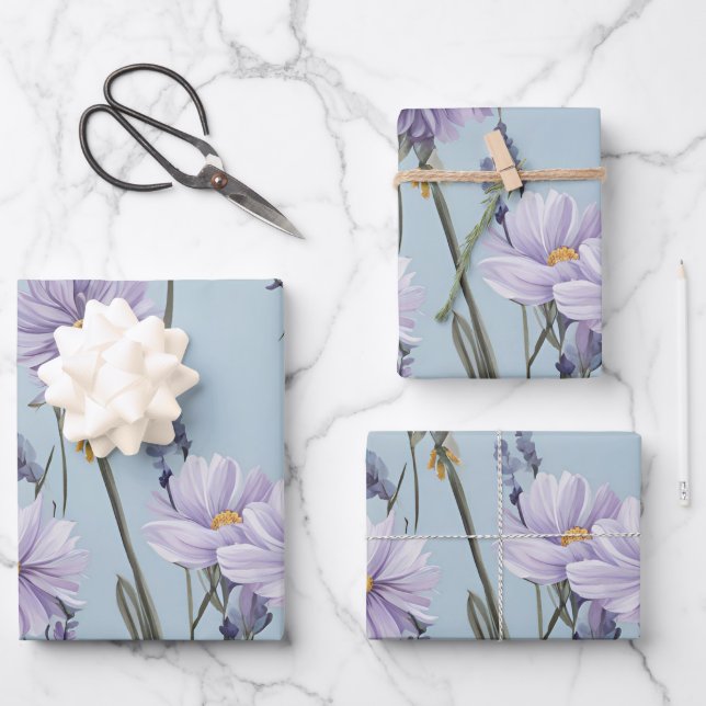 Elegant Boho Light Blue Lavender  Wrapping Paper Sheet (Front)