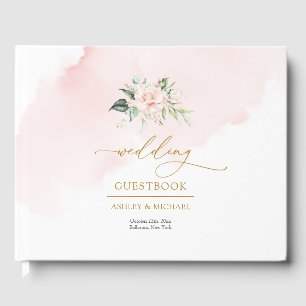 Elegant boho light pink roses gold wedding guest book