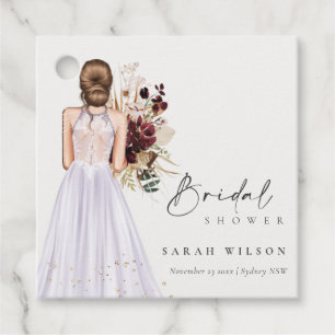Elegant Boho Lilac Wedding Gown Bridal Shower Favour Tags