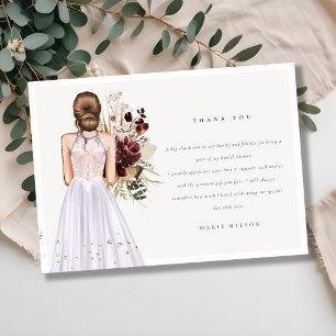 Elegant Boho Lilac Wedding Gown Bridal Shower Thank You Card