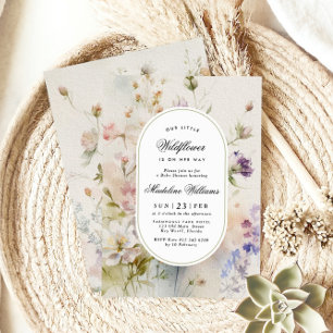 Elegant Boho Little Wildflower Baby Shower Invitation
