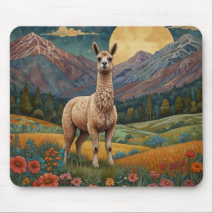 Elegant boho llama alpaca vintage landscape mouse pad