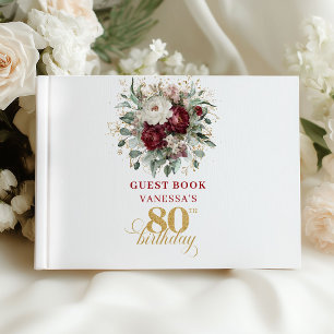Elegant Boho Marsala 80th Birthday Guest Book