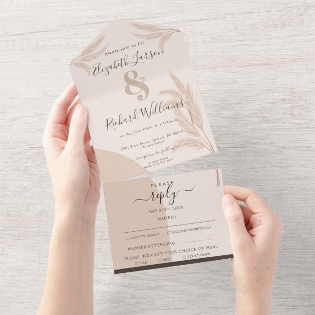 Elegant Boho Modern Wedding RSVP All In 1 All In One Invitation (Tearaway)
